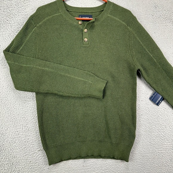 Lucky Brand Wool Blend Henley Sweater Mens Small Green Waffle‎ Knit Pullover NEw